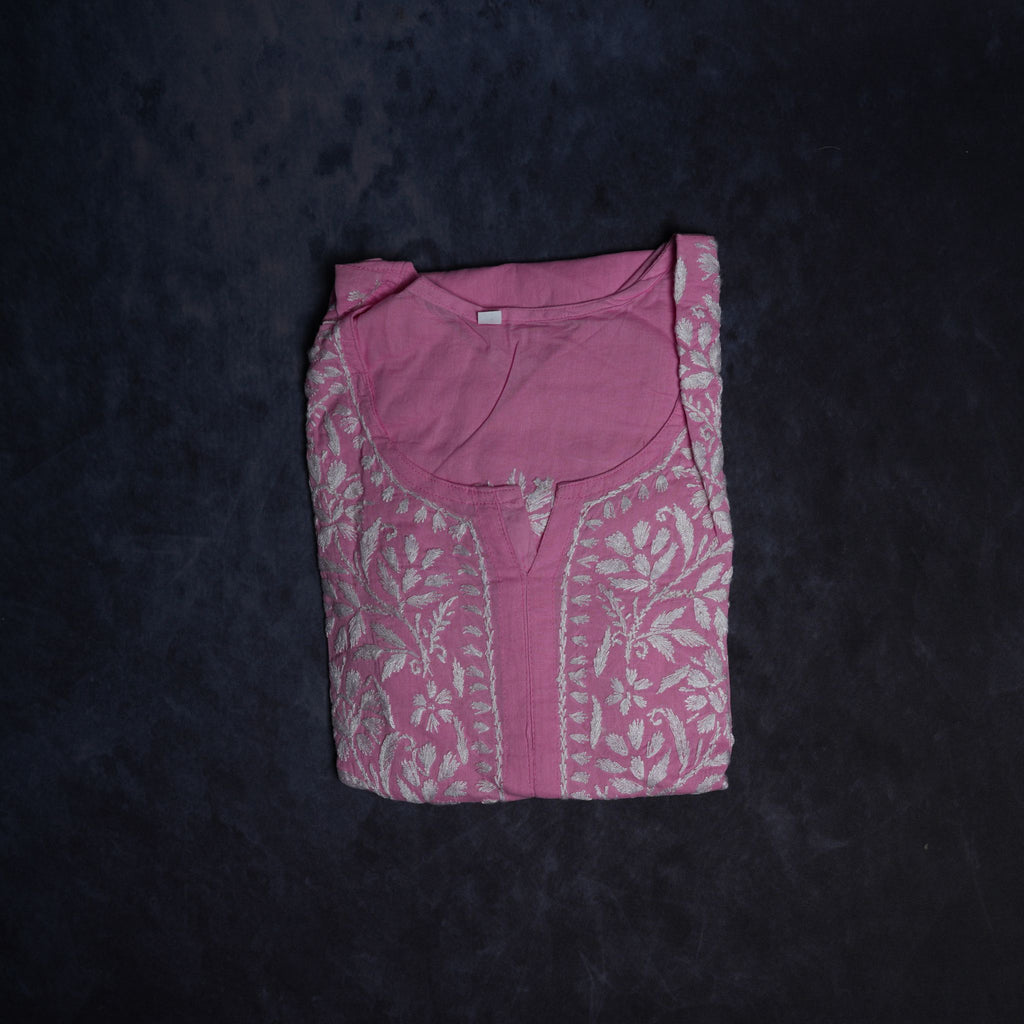 Cotton Lucknowi Chikankari Embroidered Kurti for Women – Lightweight & Comfortable Daily Ethnic Wear