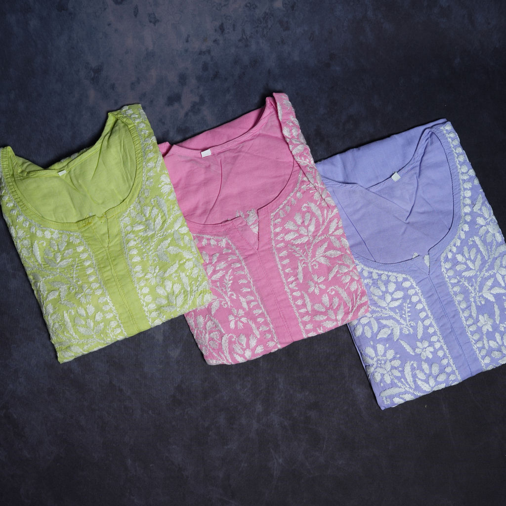 Cotton Lucknowi Chikankari Embroidered Kurti for Women – Lightweight & Comfortable Daily Ethnic Wear