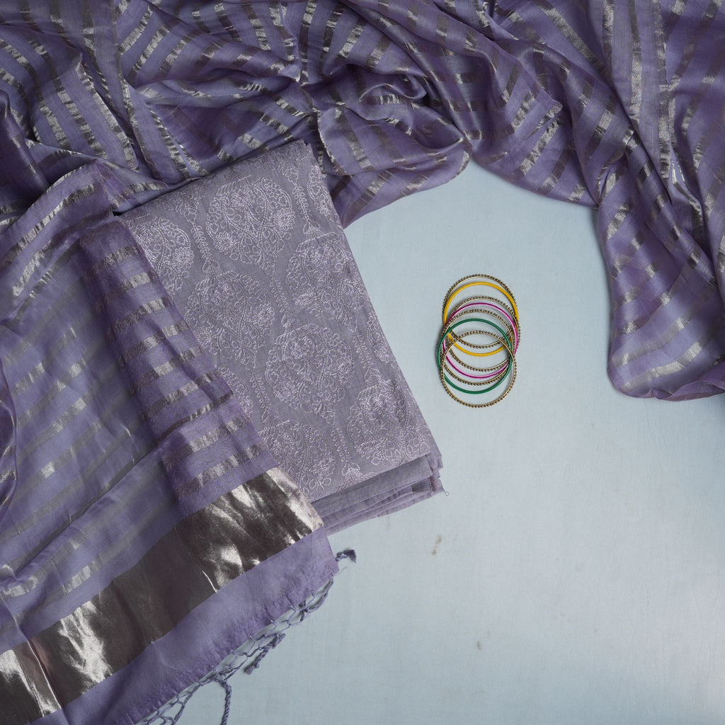 Lavender Metallic Striped Organza Suit Set