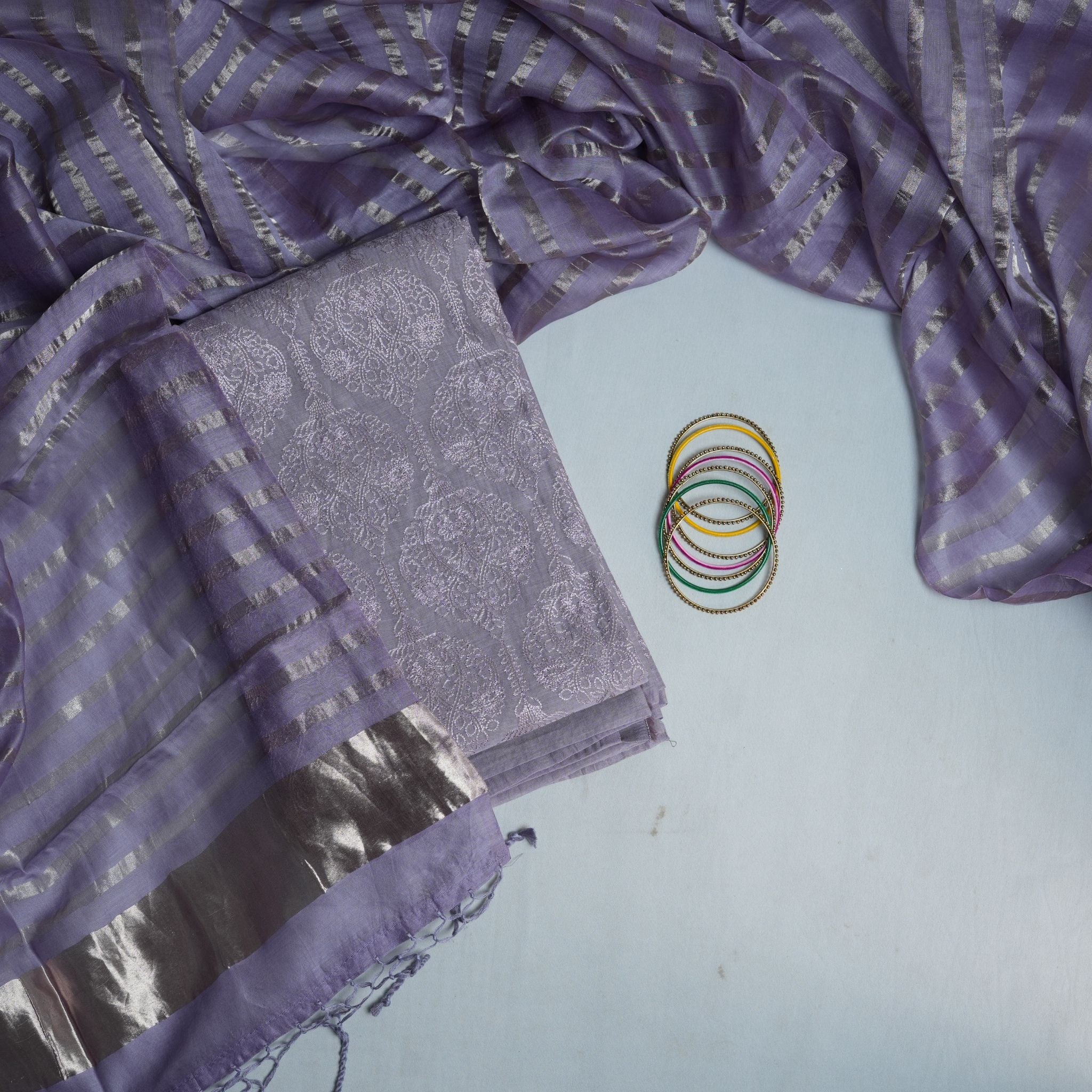 Lavender Metallic Striped Organza Suit Set