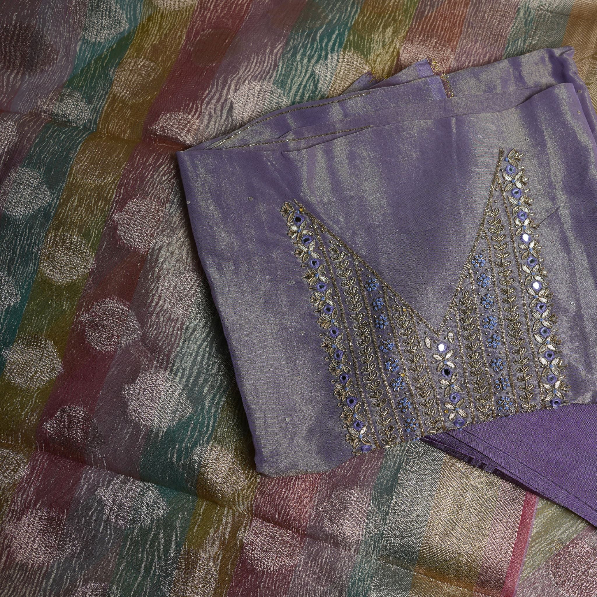 Designer Tissu 3-Piece Suit Set in Lavender with Zari & Sequin Work