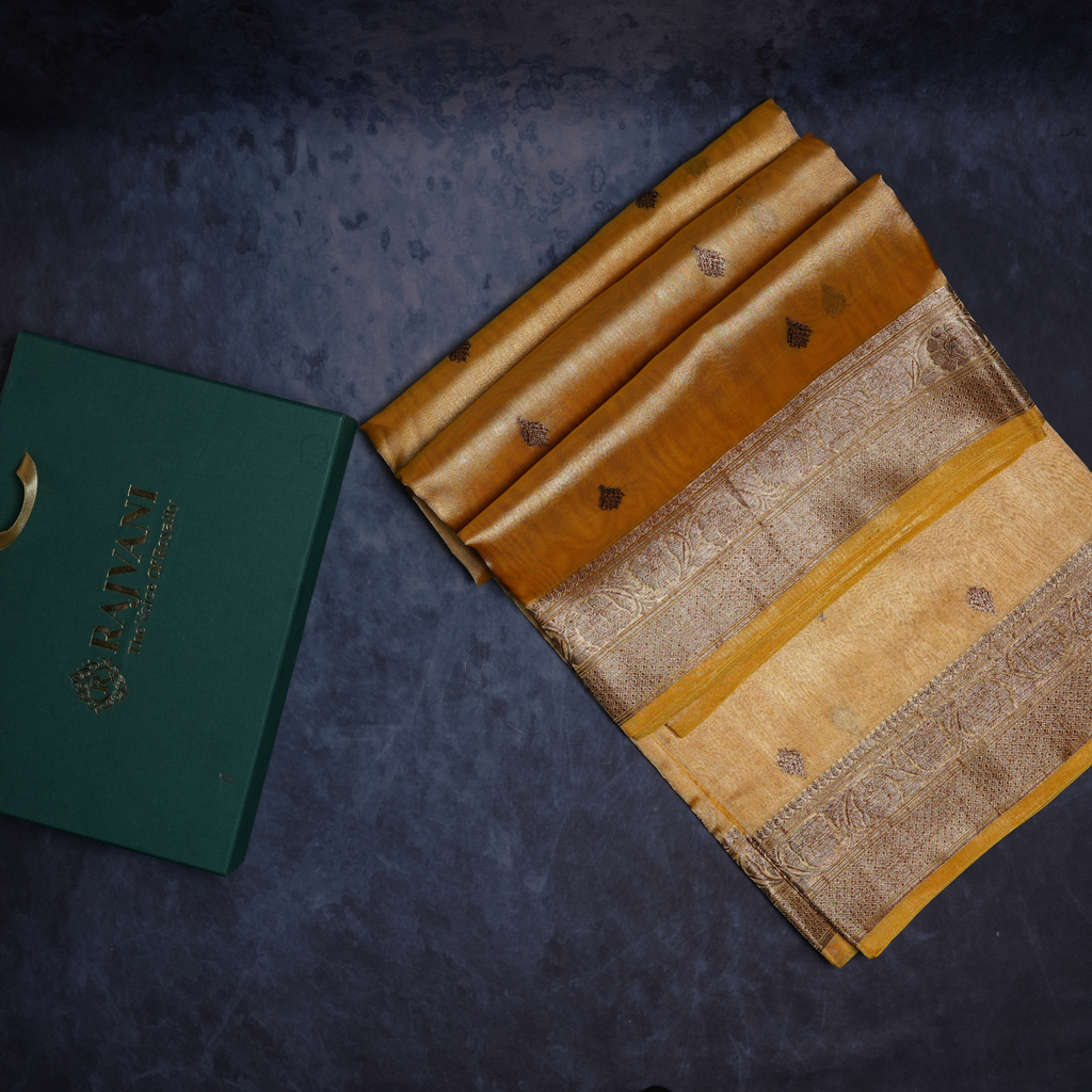 Tissue Banarasi Saree With Antique Zari Wearing With Blouse 