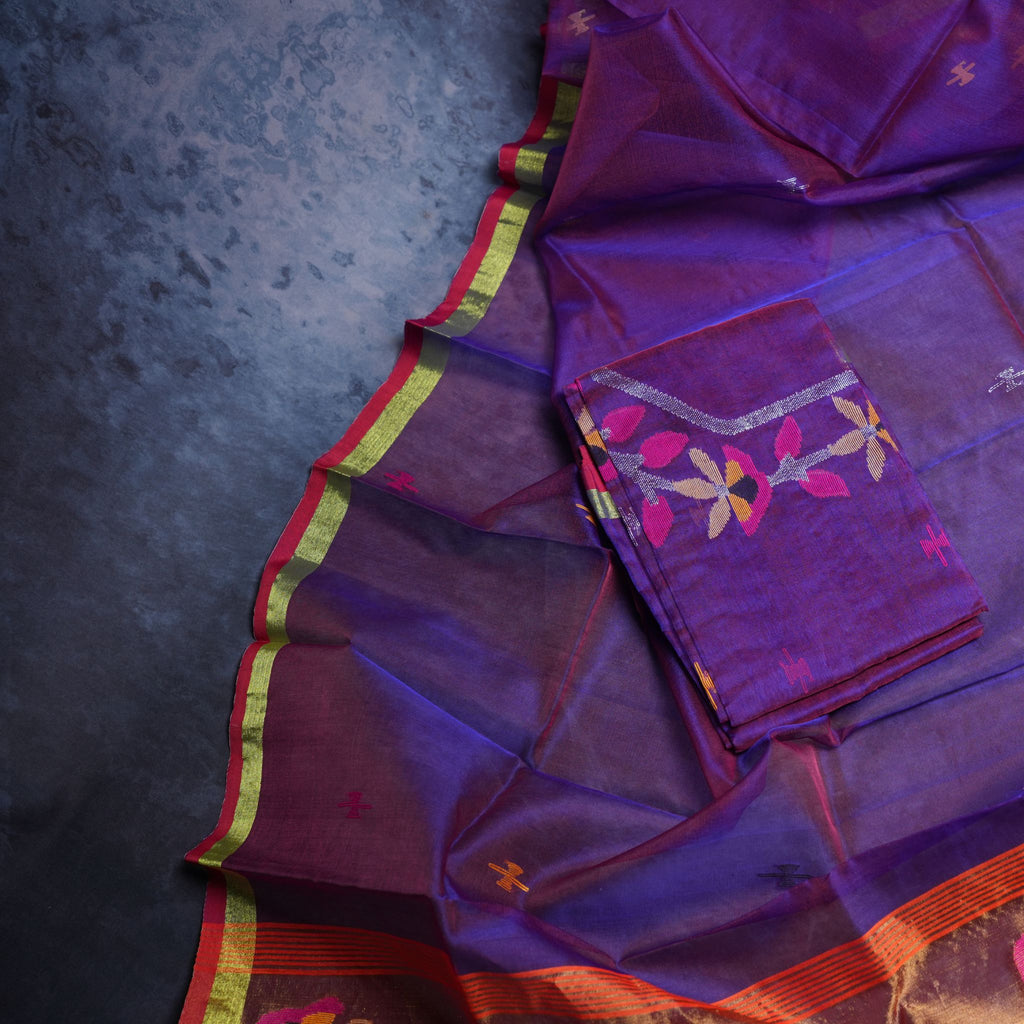 Artisanal Muslin Jamdani 2-Piece Suit Set – Royal Purple