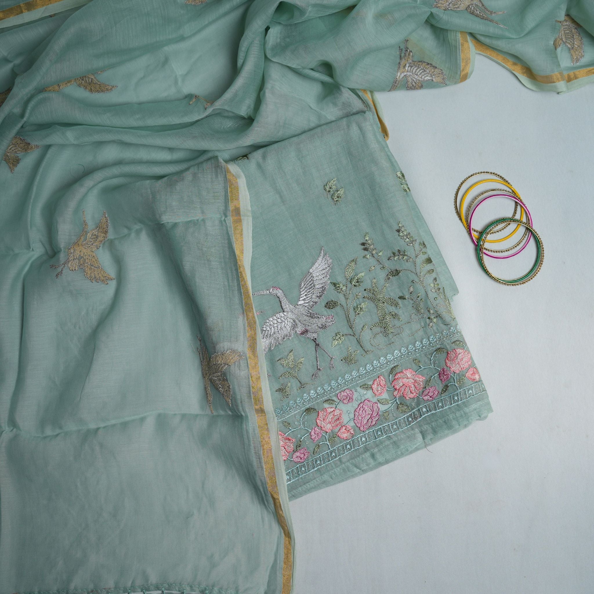 Mint Green Threadwork 3-Piece Suit Set