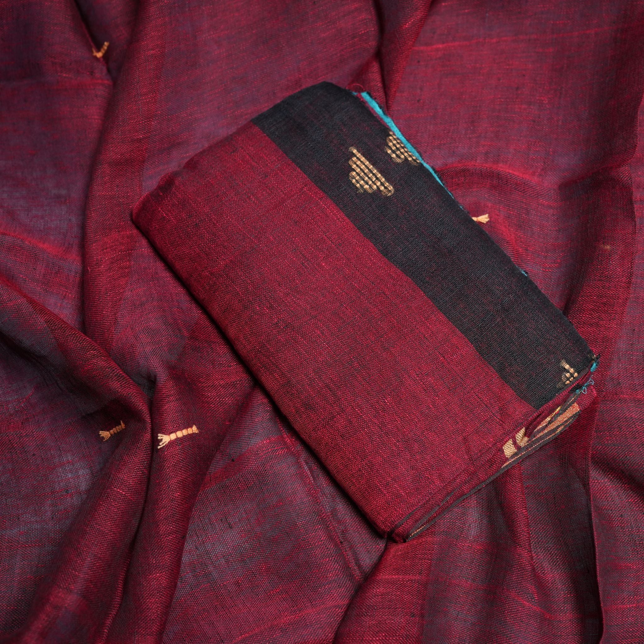 Linen Jamdani Handwoven Suit Set with Contrast Border & Traditional Motifs