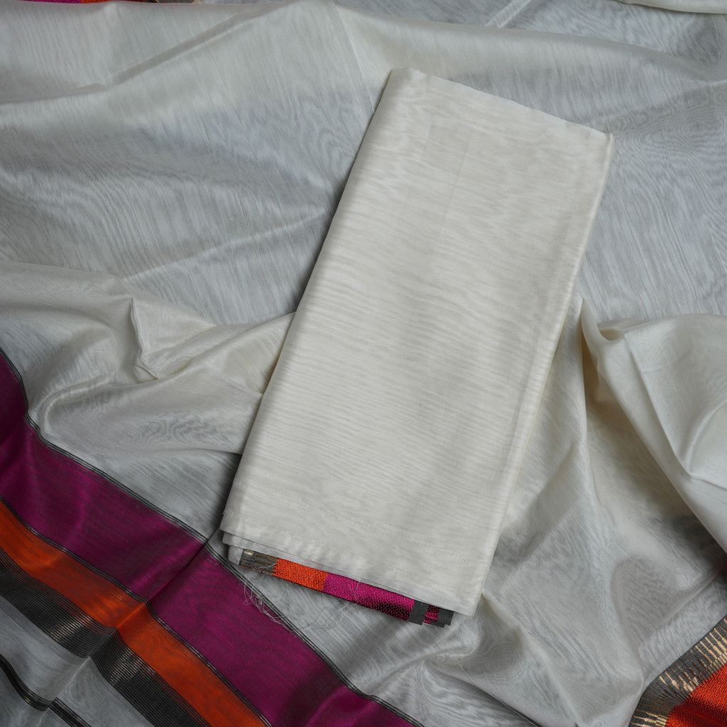 Maheshwari Handloom 2-Piece Suit Set with Contrast Woven Border – Elegant Traditional Ethnic Wear