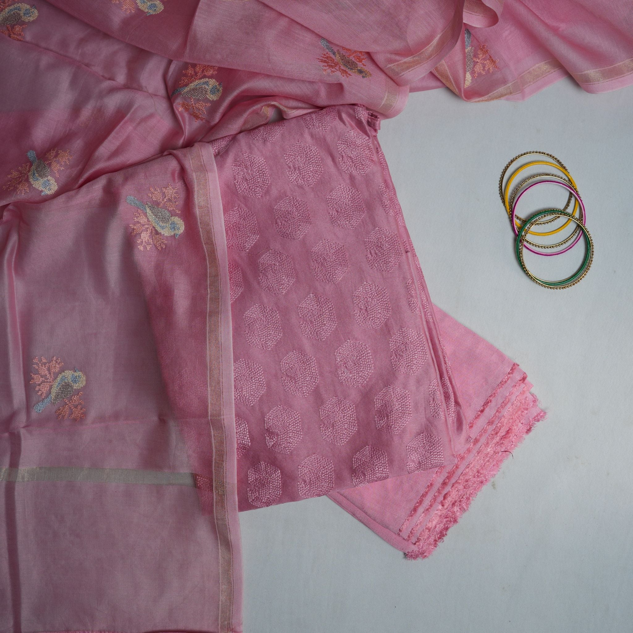 Elegant Pink Chanderi Embroidered Suit – Unstitched 3 Piece