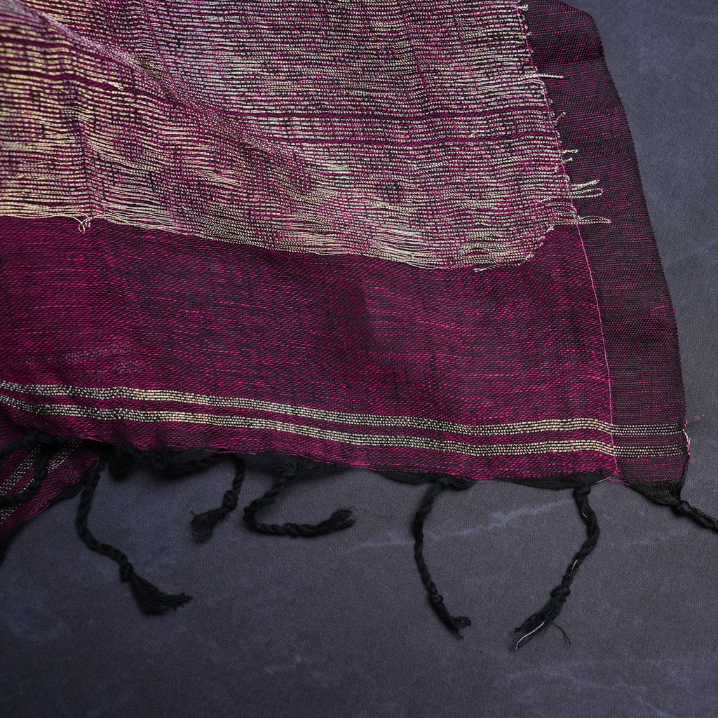 Premium Linen Handwoven Suit Set with Rich Zari Weave – Plum & Antique Gold