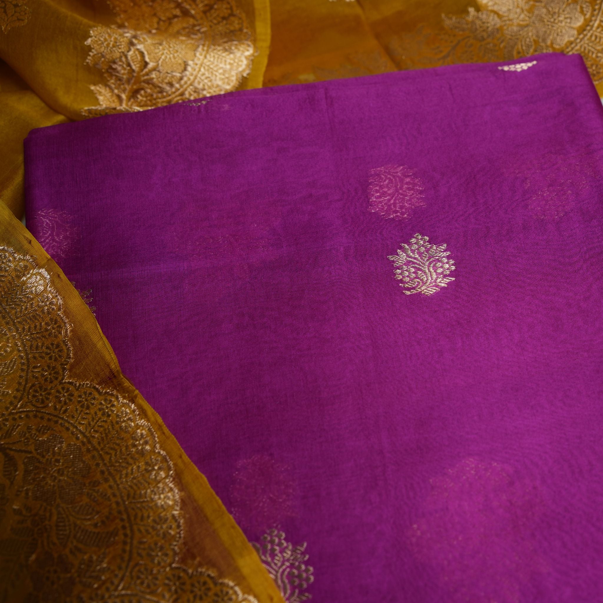 Luxury Banaras Handloom Kora Silk 2-Pc Suit Set with Gold Zari Weave