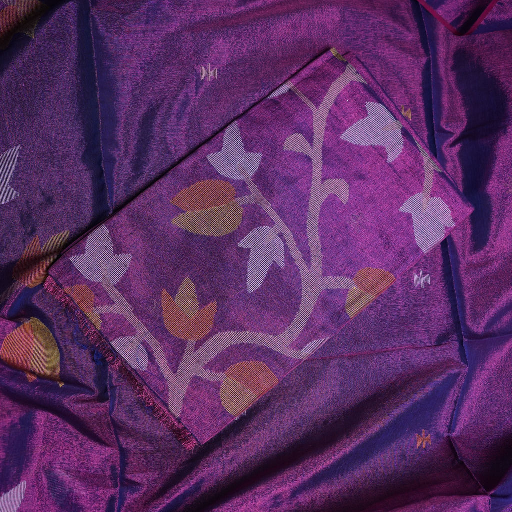 Tissue Handwoven Jamdani 2-Piece Suit Set with Floral Woven Motifs (Royal Purple)