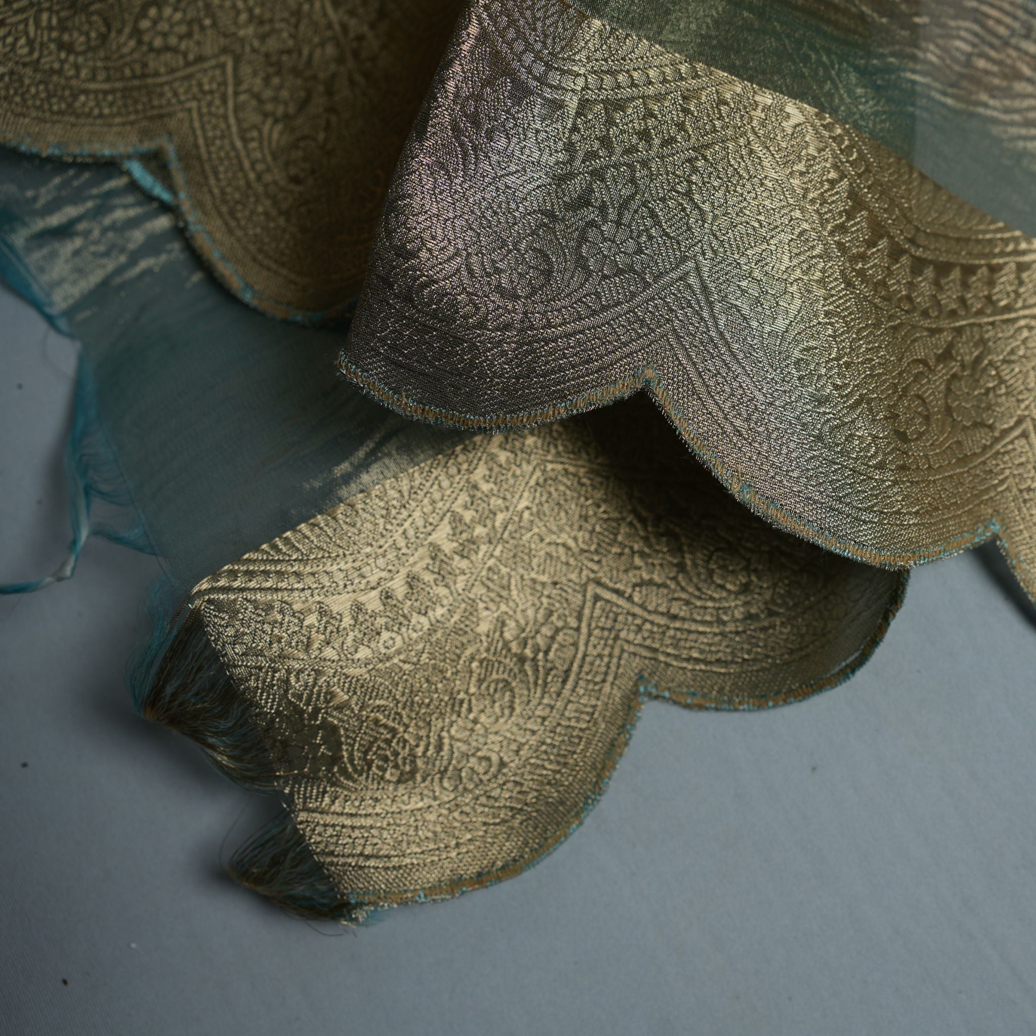 Teal Blue Tiju Silk Embroidered 3-Piece Suit Set with Tiju Dupatta & Opada Bottom