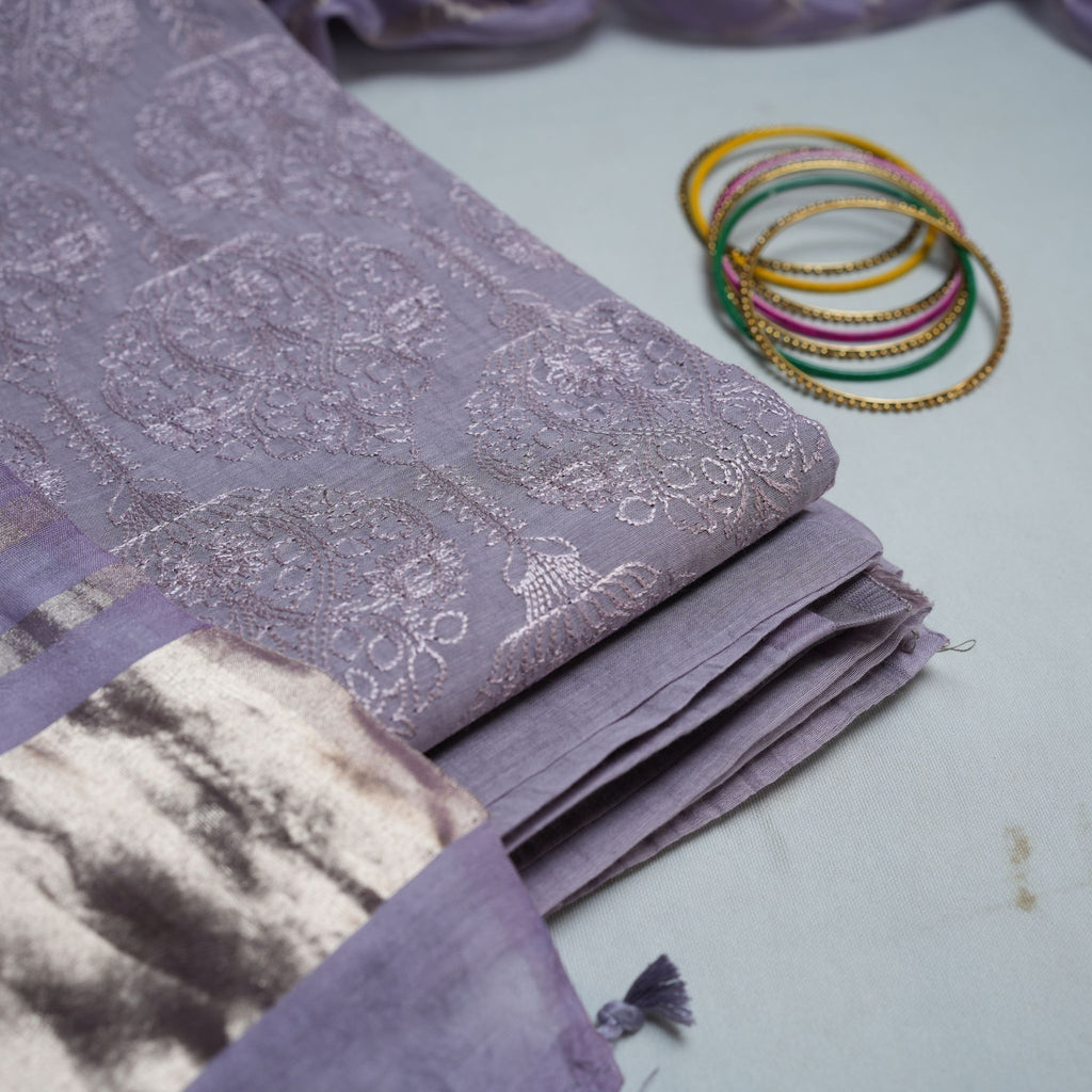 Lavender Metallic Striped Organza Suit Set