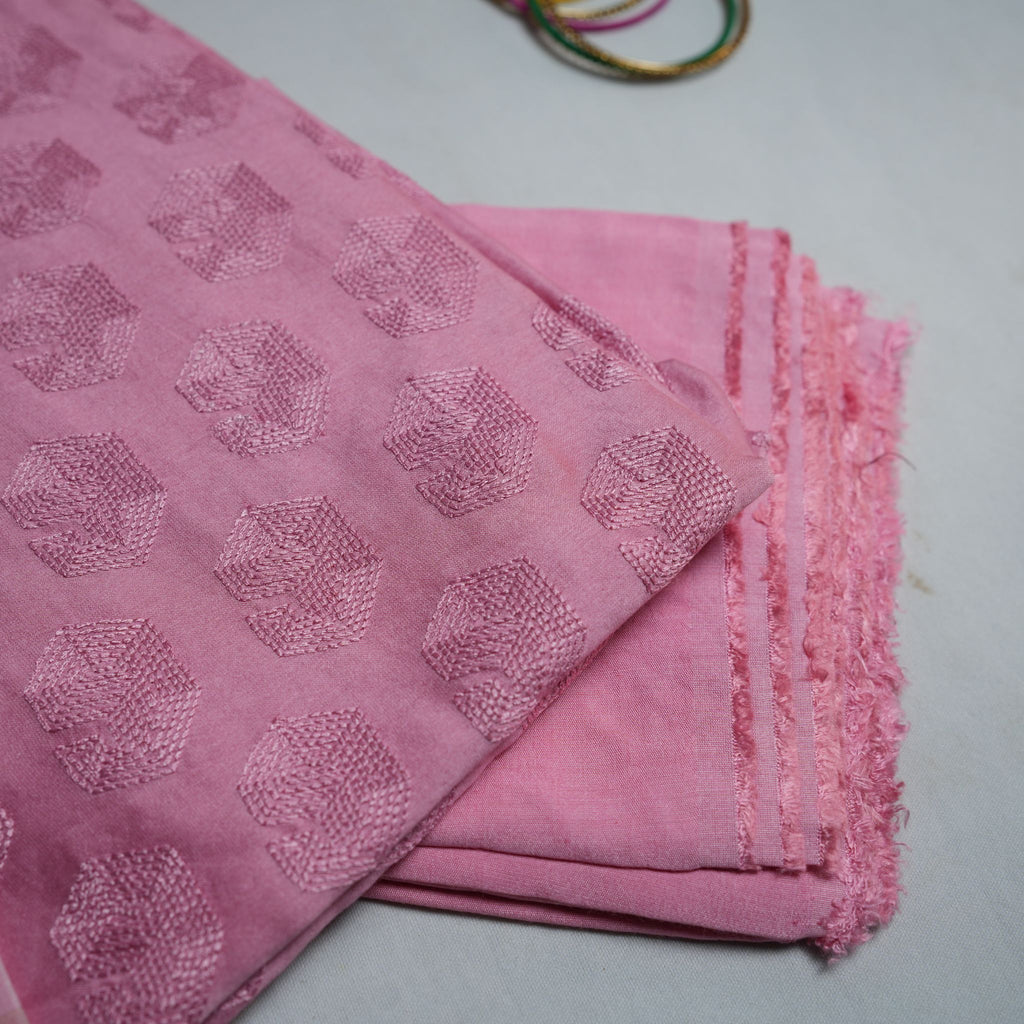 Elegant Pink Chanderi Embroidered Suit – Unstitched 3 Piece