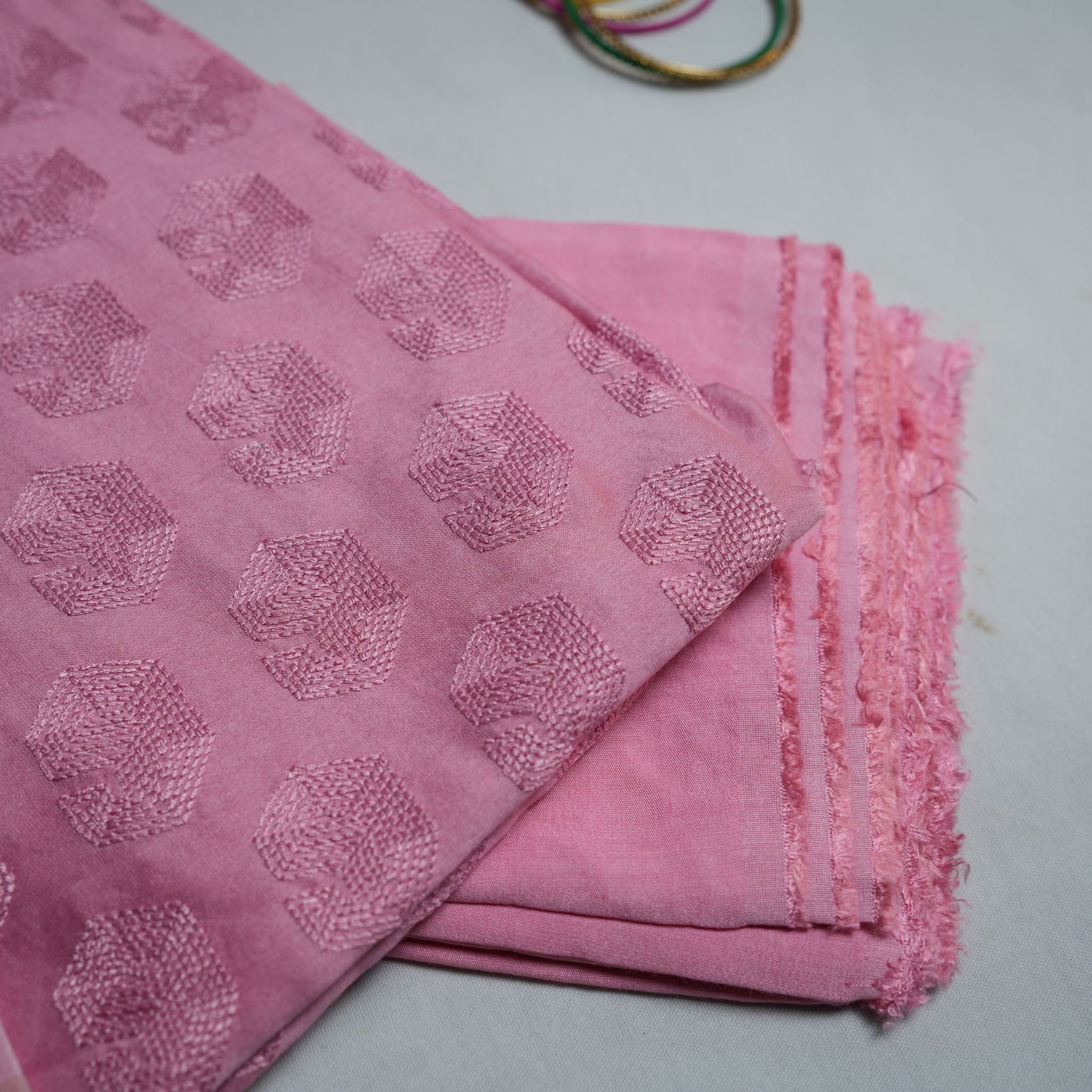 Elegant Pink Chanderi Embroidered Suit – Unstitched 3 Piece