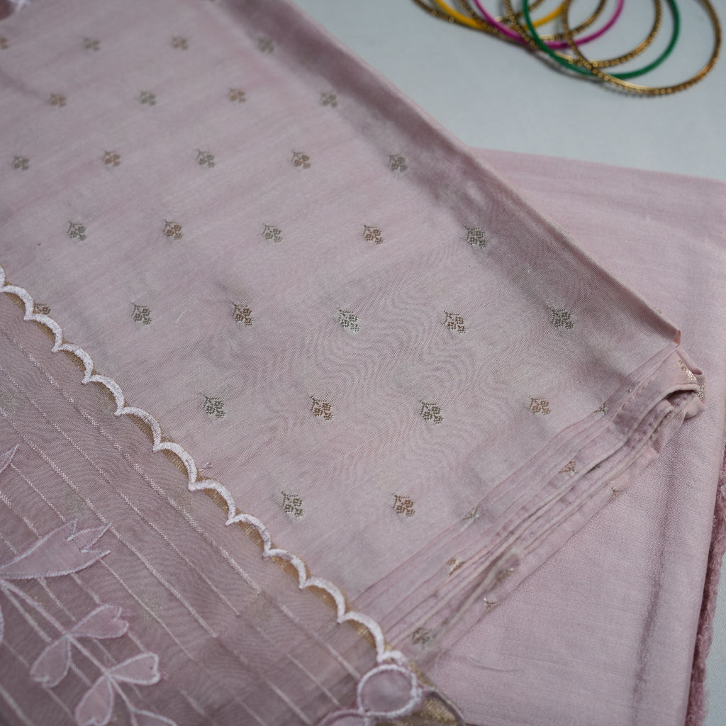 Elegant Pastel Chanderi 3-Piece Suit Set – Organza Dupatta & Opada Bottom