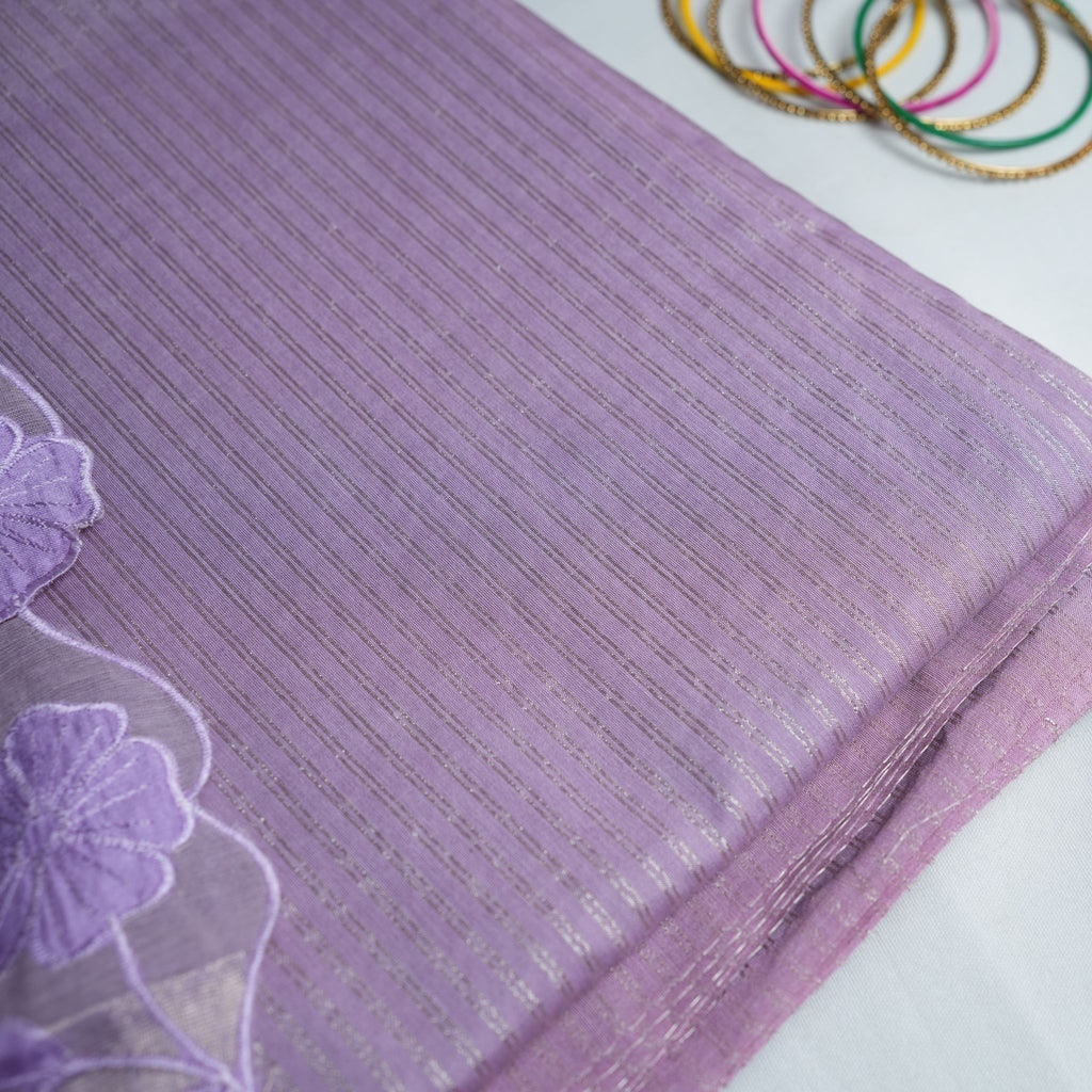 Lavender Tissue 3-Piece Suit Set with Floral Embroidery