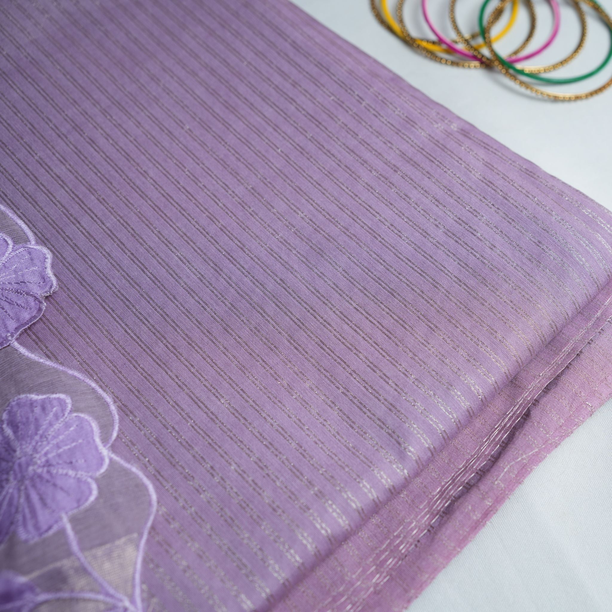 Lavender Tissue 3-Piece Suit Set with Floral Embroidery