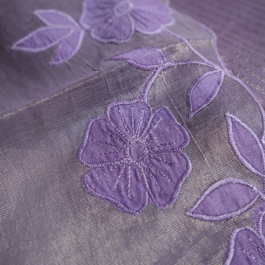 Lavender Tissue 3-Piece Suit Set with Floral Embroidery