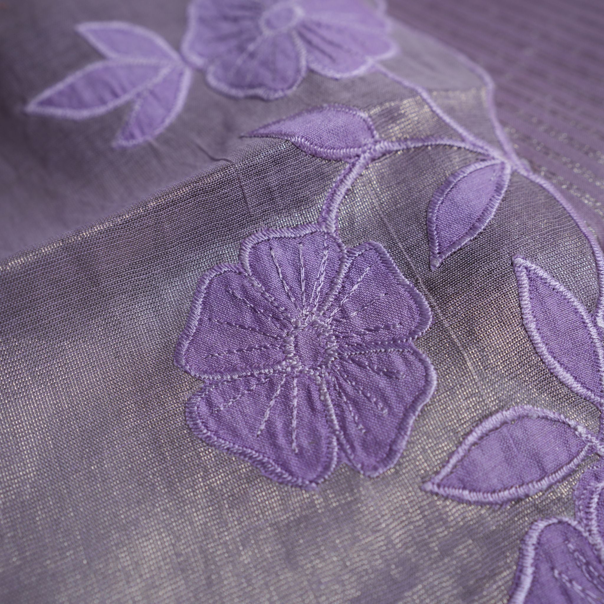 Lavender Tissue 3-Piece Suit Set with Floral Embroidery