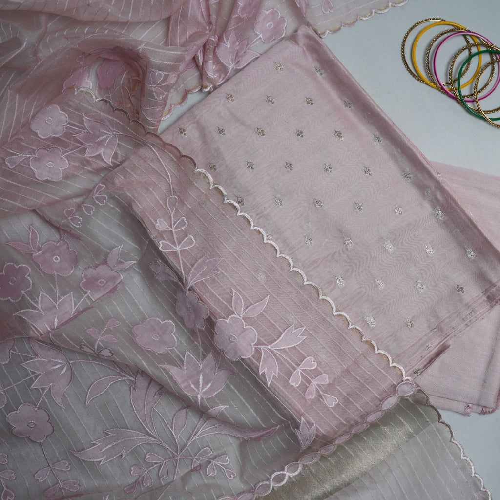 Elegant Pastel Chanderi 3-Piece Suit Set – Organza Dupatta & Opada Bottom