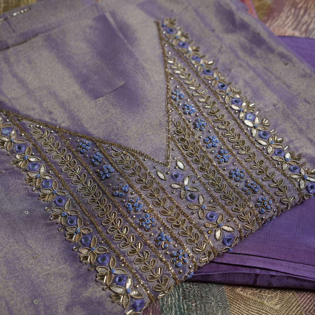 Designer Tissu 3-Piece Suit Set in Lavender with Zari & Sequin Work