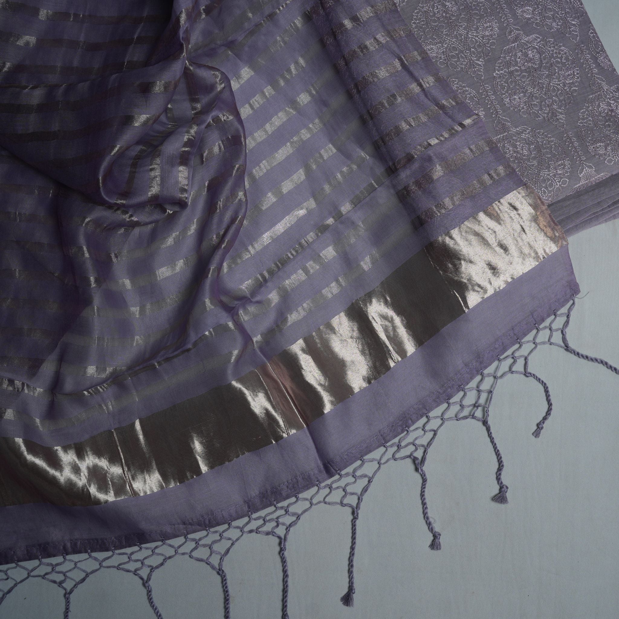 Lavender Metallic Striped Organza Suit Set