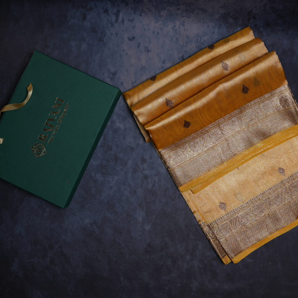 Tissue Banarasi Saree With Antique Zari Wearing With Blouse 