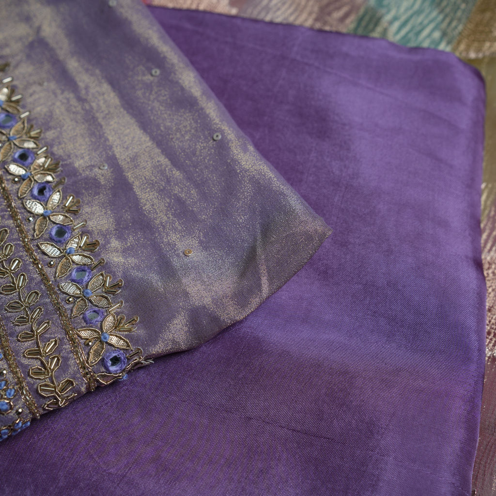 Designer Tissu 3-Piece Suit Set in Lavender with Zari & Sequin Work