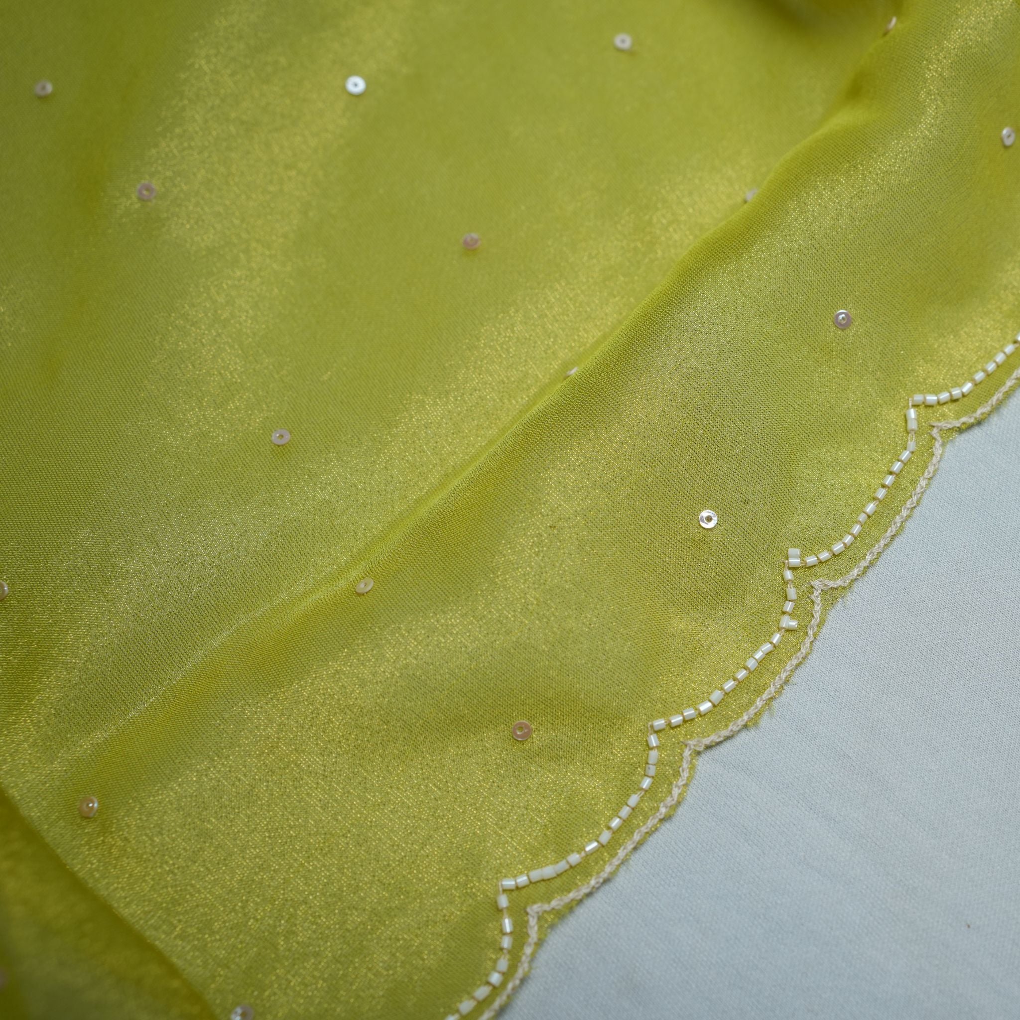 Designer Tissu Silk Suit Set in Pistachio Green with Opada Bottom