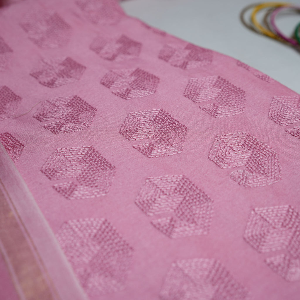 Elegant Pink Chanderi Embroidered Suit – Unstitched 3 Piece