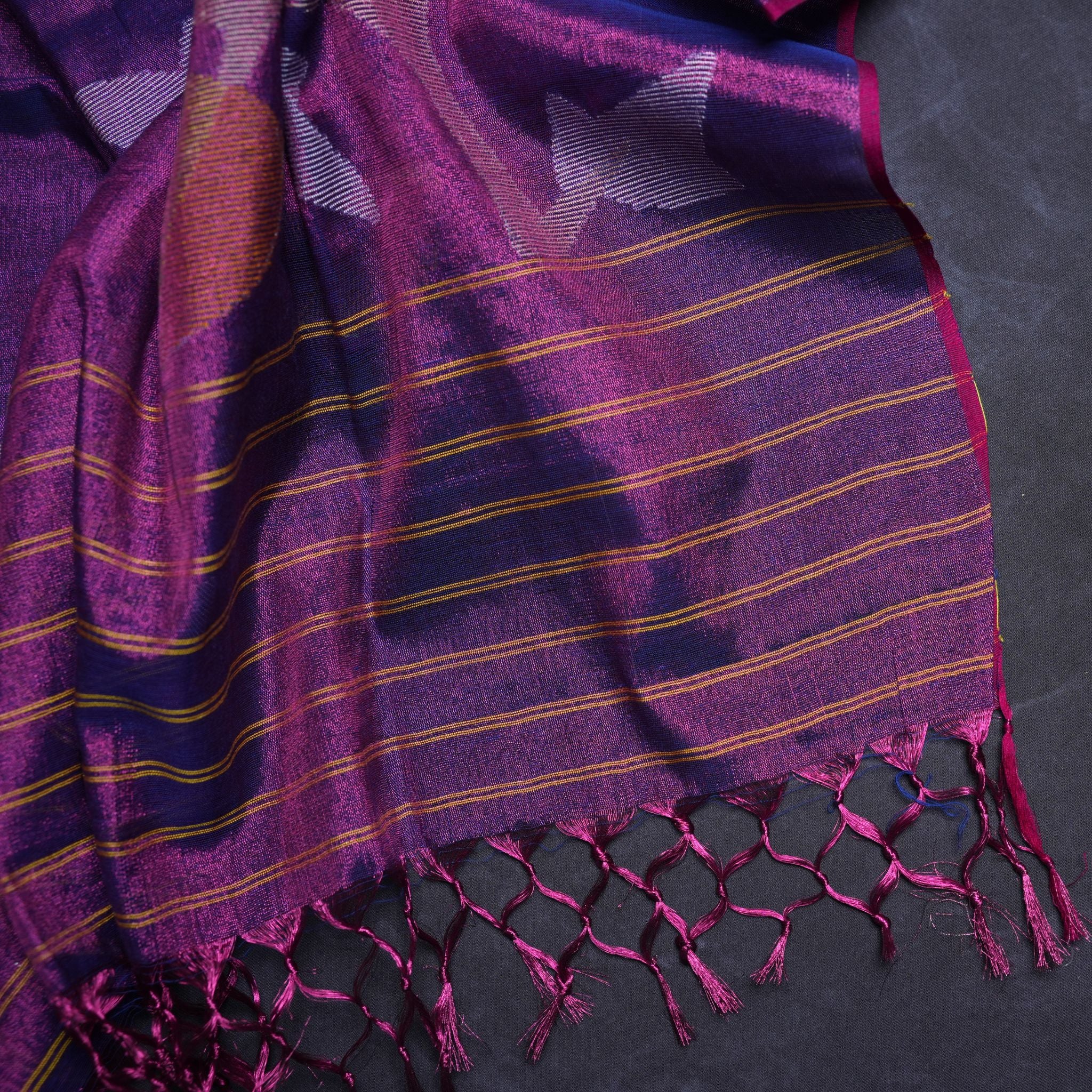 Tissue Handwoven Jamdani 2-Piece Suit Set with Floral Woven Motifs (Royal Purple)