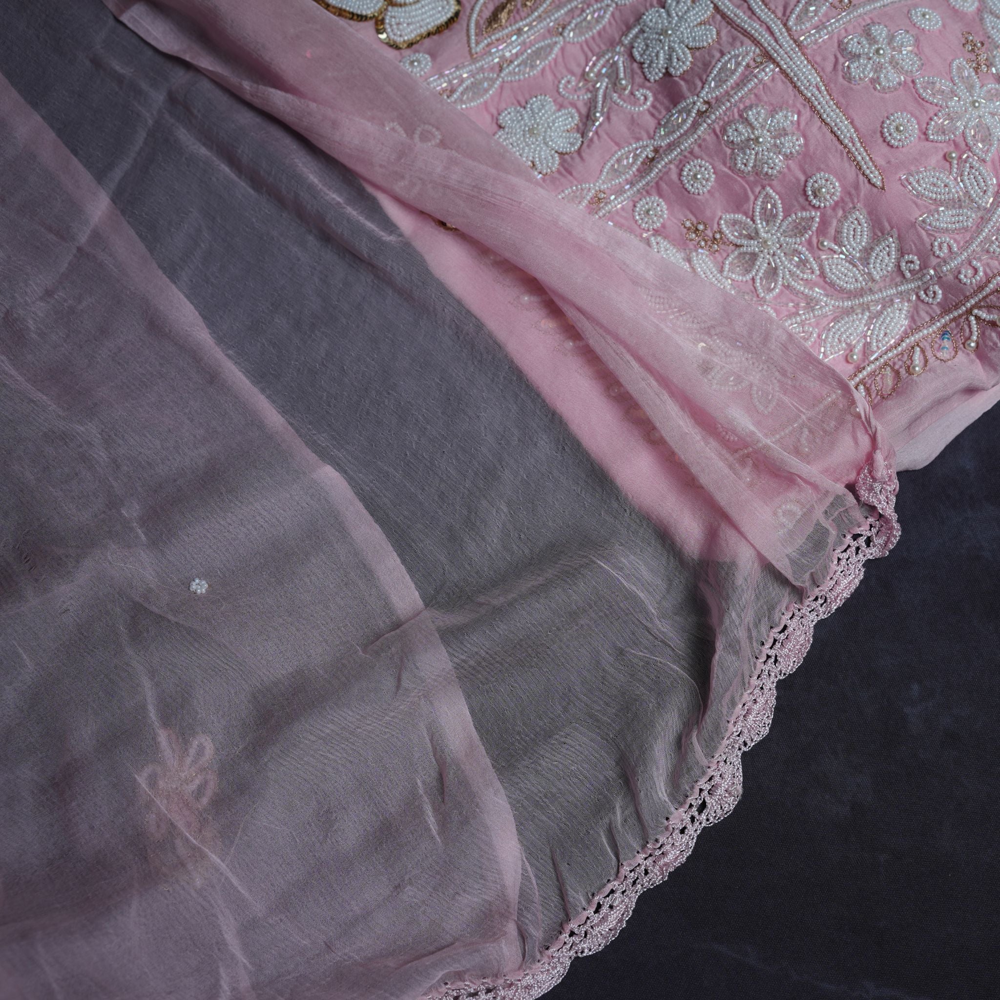 Lucknowi Chikankari Handwork 3-Piece Suit Set in Pastel Pink