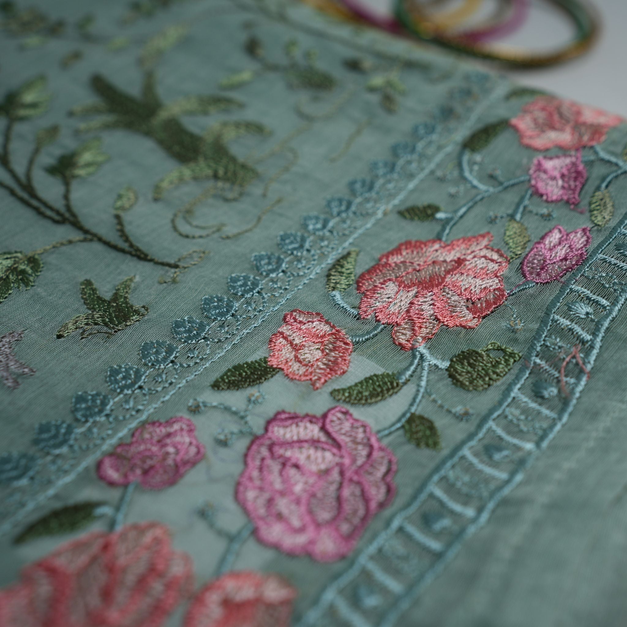 Mint Green Threadwork 3-Piece Suit Set