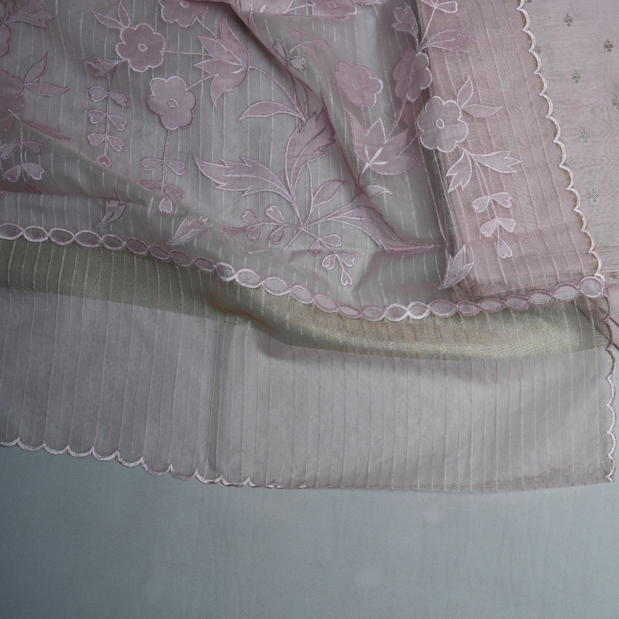 Elegant Pastel Chanderi 3-Piece Suit Set – Organza Dupatta & Opada Bottom