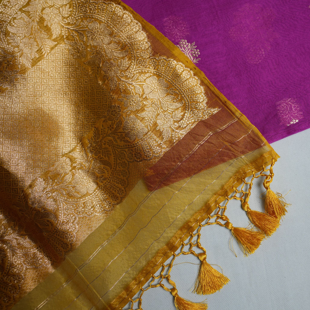 Luxury Banaras Handloom Kora Silk 2-Pc Suit Set with Gold Zari Weave