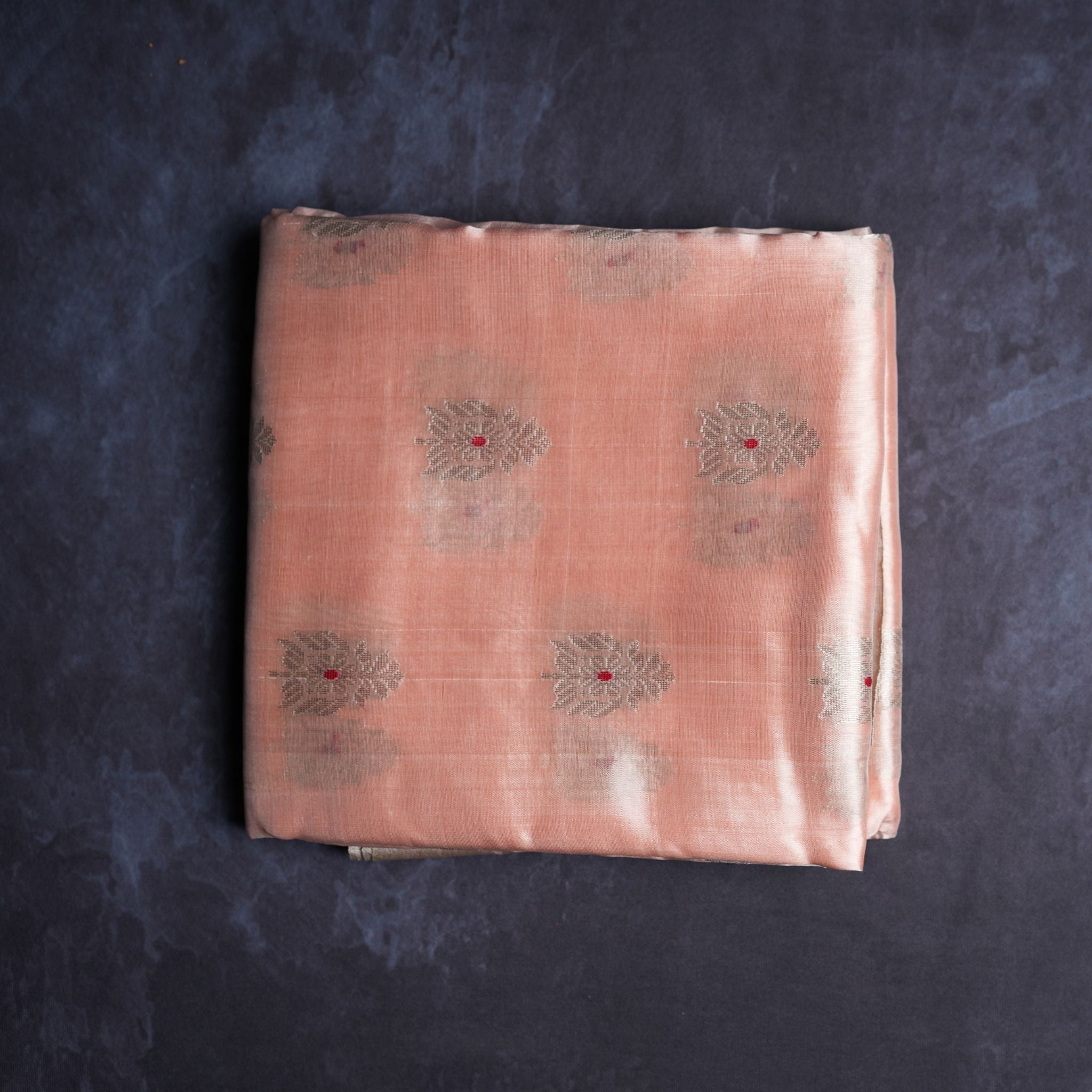 Blush Pink Pure Soft Silk Chanderi Handloom Saree with Silver Zari Booti & Grey Border