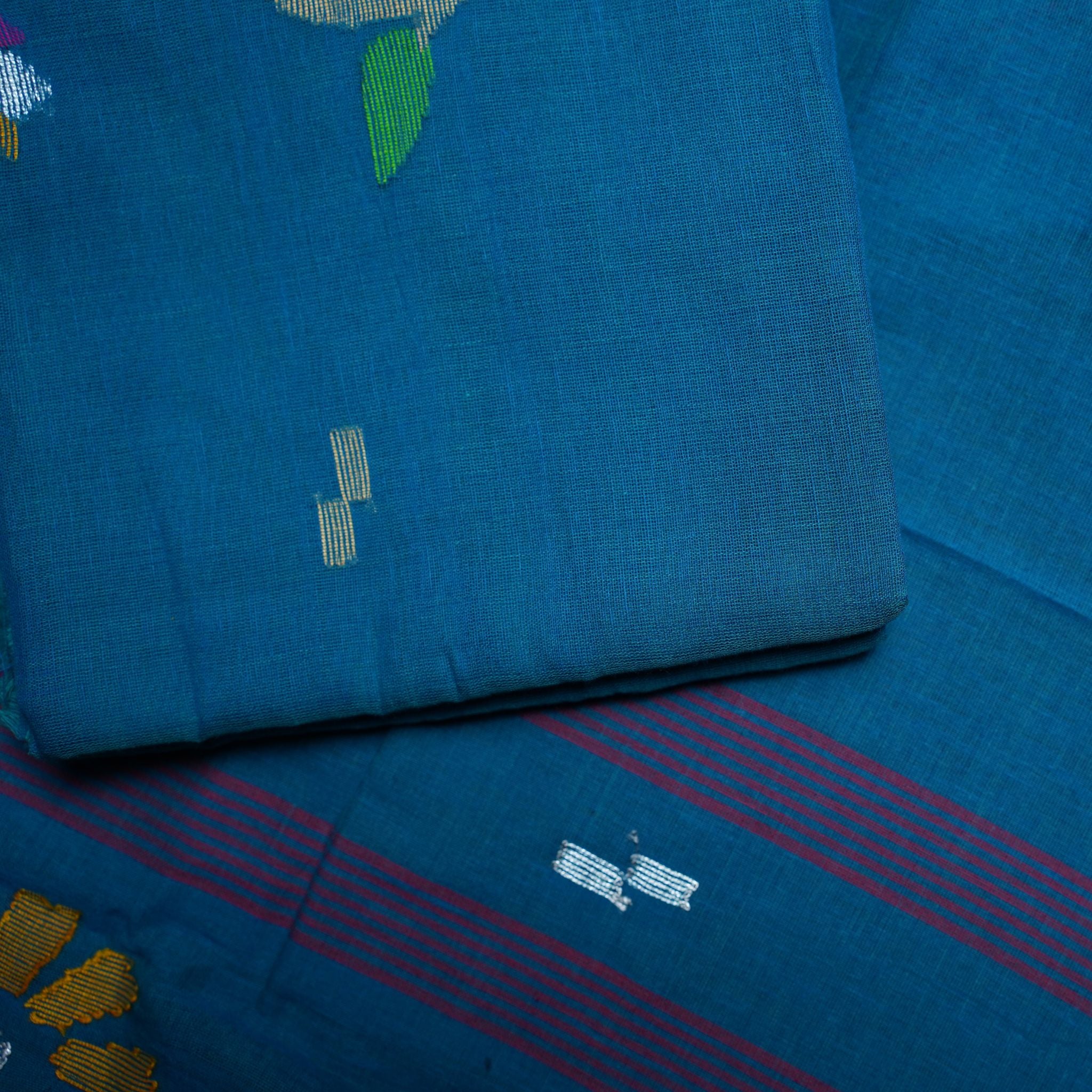 Cotton Handwoven Jamdani 2-Piece Suit Set with Multicolour Bird & Floral Motifs