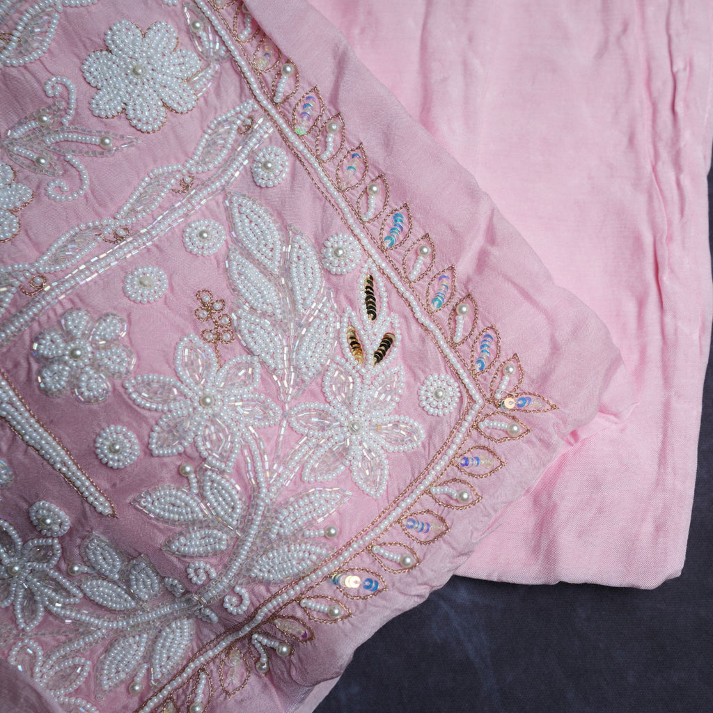 Lucknowi Chikankari Handwork 3-Piece Suit Set in Pastel Pink
