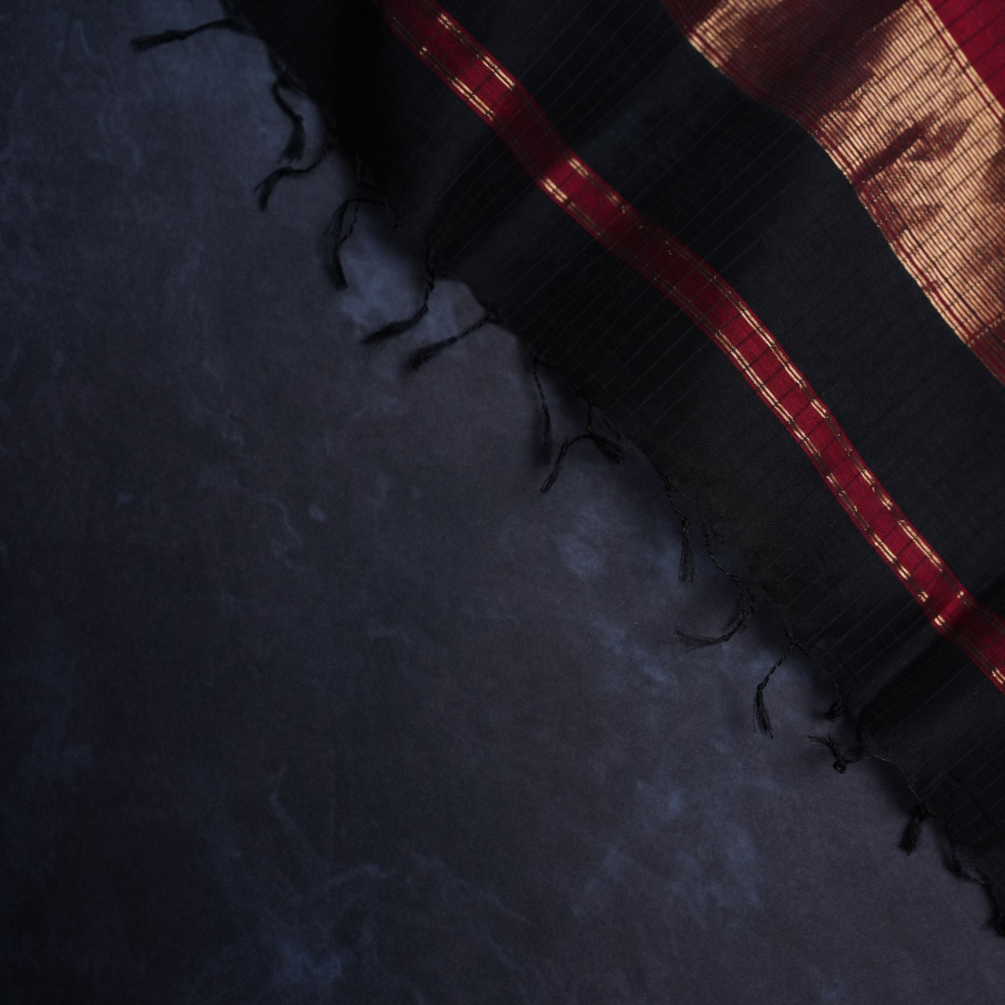 Maheshwari Handloom 2-Piece Suit Set in Black & Maroon with Zari Woven Border