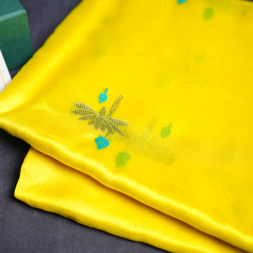 Pure Chanderi Handloom Saree with Delicate Hand-Woven Buti – Yellow
