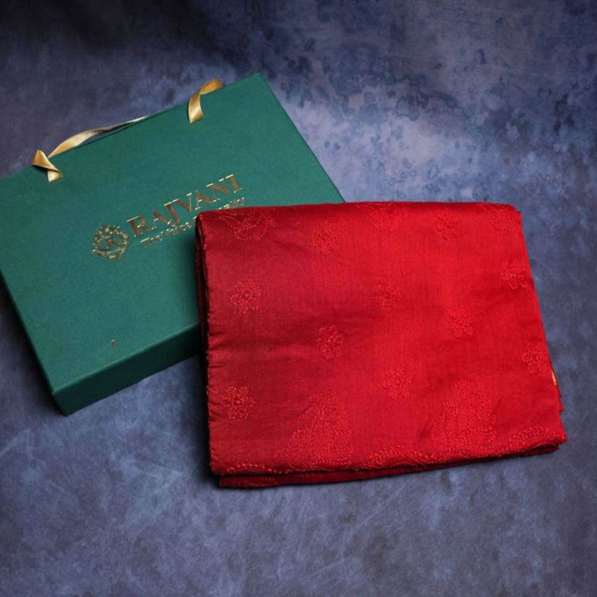 Rajvani Soft Pure Chanderi Silk Saree with Lucknowi Chikan Work & Running Blouse – Ruby Red