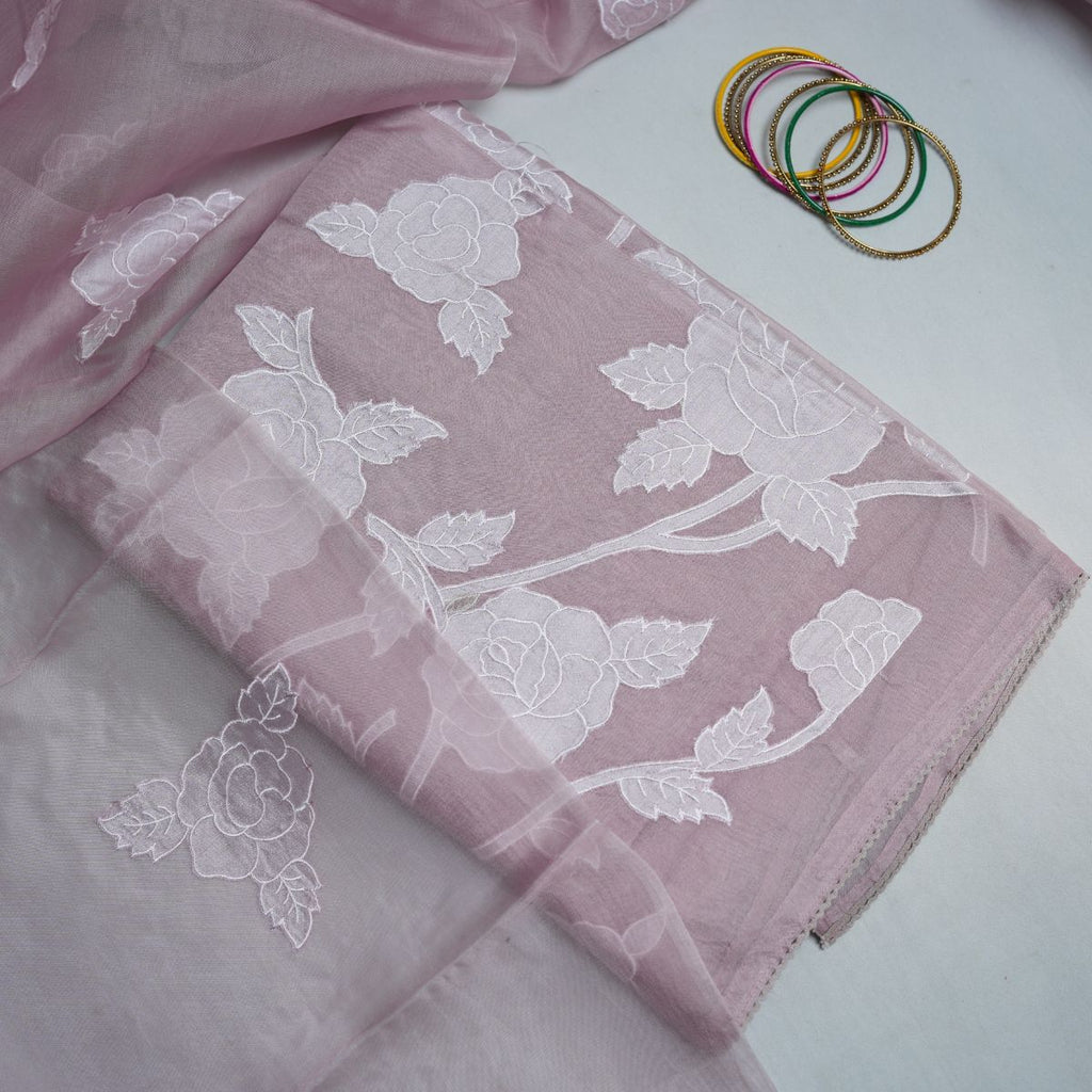 Rajvani Premium Chanderi 3-Piece Suit Set with Pure Organza Dupatta – Lavender Pink