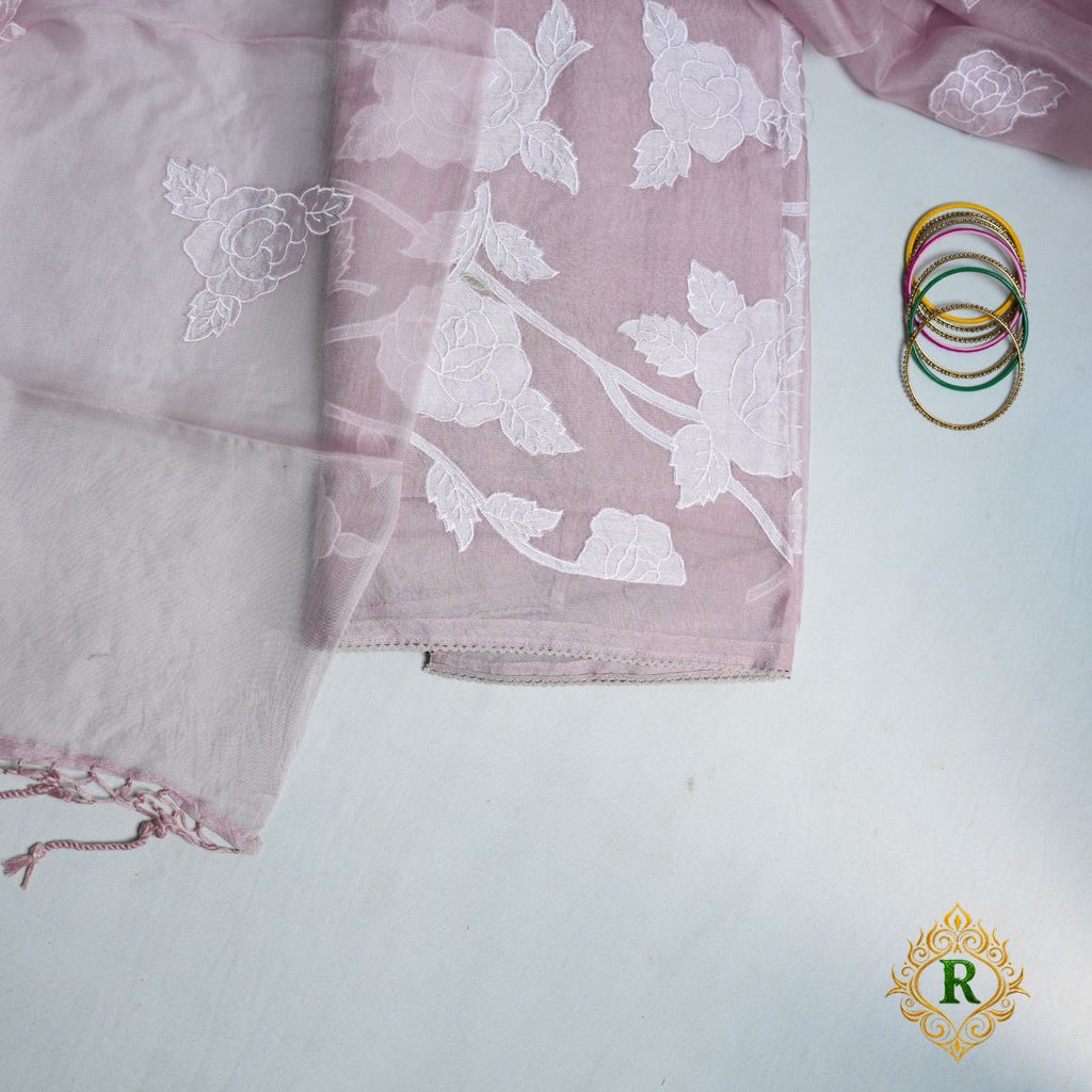 Rajvani Premium Chanderi 3-Piece Suit Set with Pure Organza Dupatta – Lavender Pink
