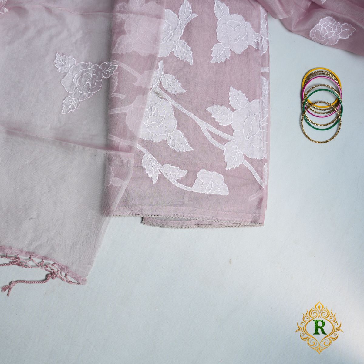 Rajvani Premium Chanderi 3-Piece Suit Set with Pure Organza Dupatta – Lavender Pink