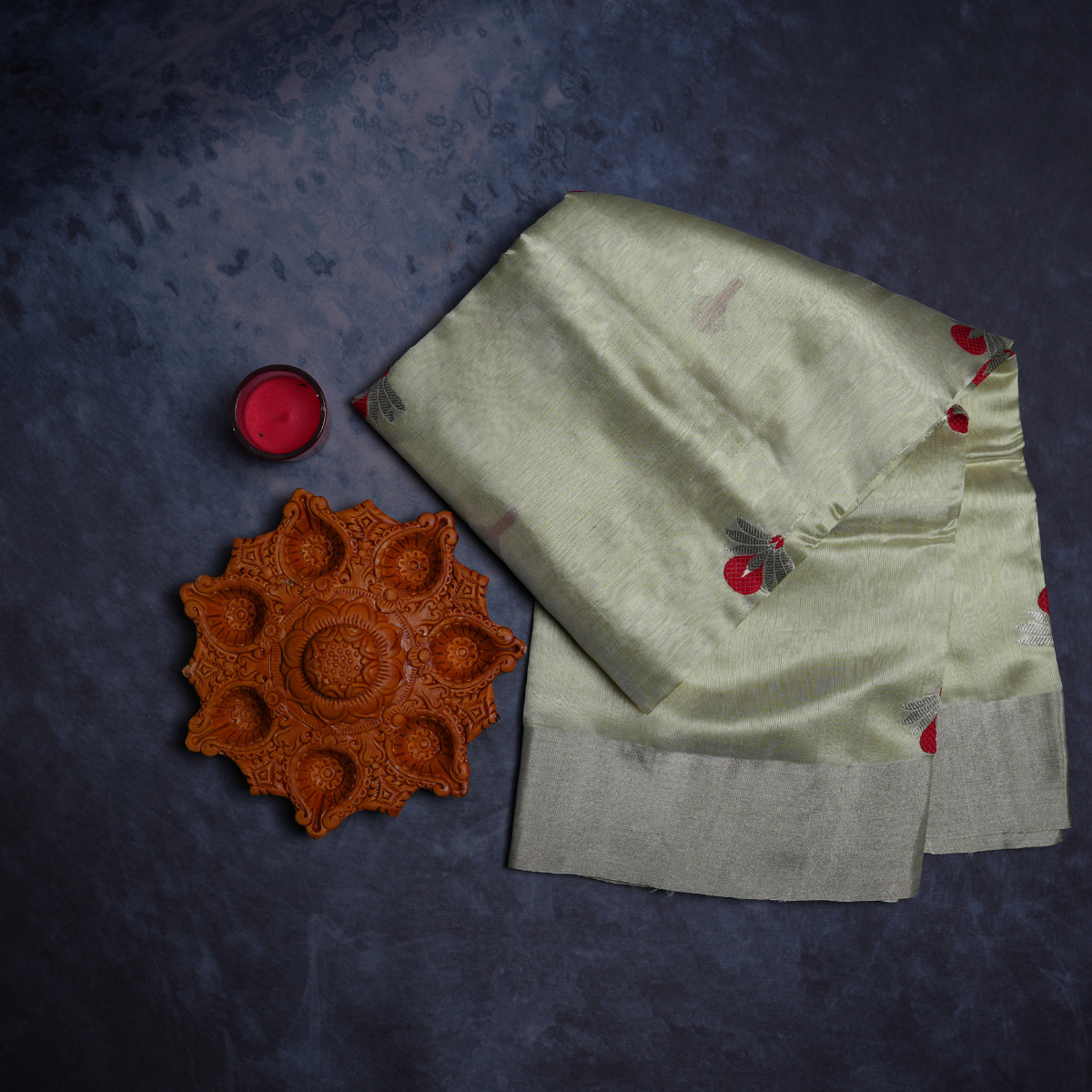Rajvani Pure Chanderi Handloom Saree with Running Blouse | Sage Green | Handwoven Floral Buti