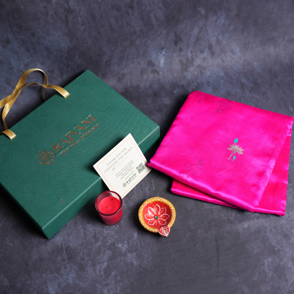 Pure Chanderi Handloom Saree – Delicate Hand-Woven Buti | Rani Pink