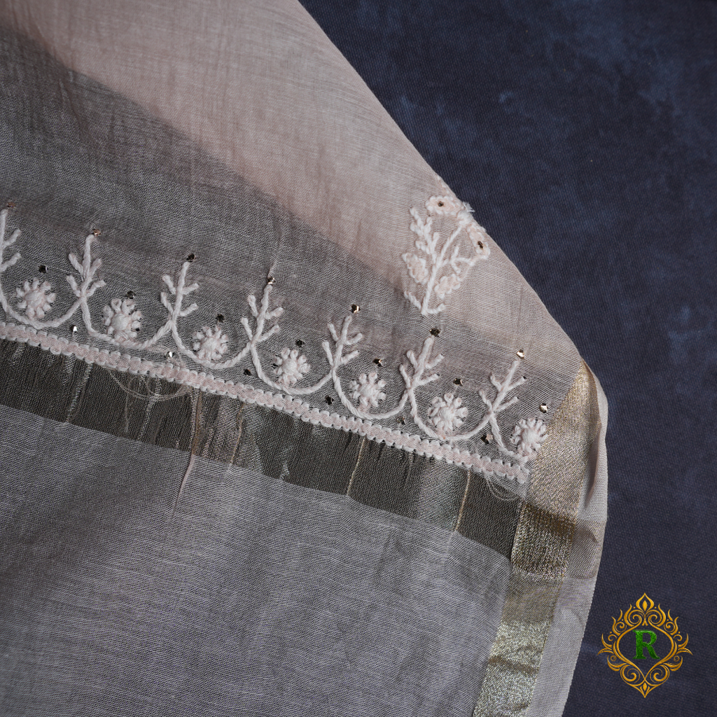 Lucknowi Chikankari Handwork Unstitched Cotton Suit Set with Dupatta – Baby Pink