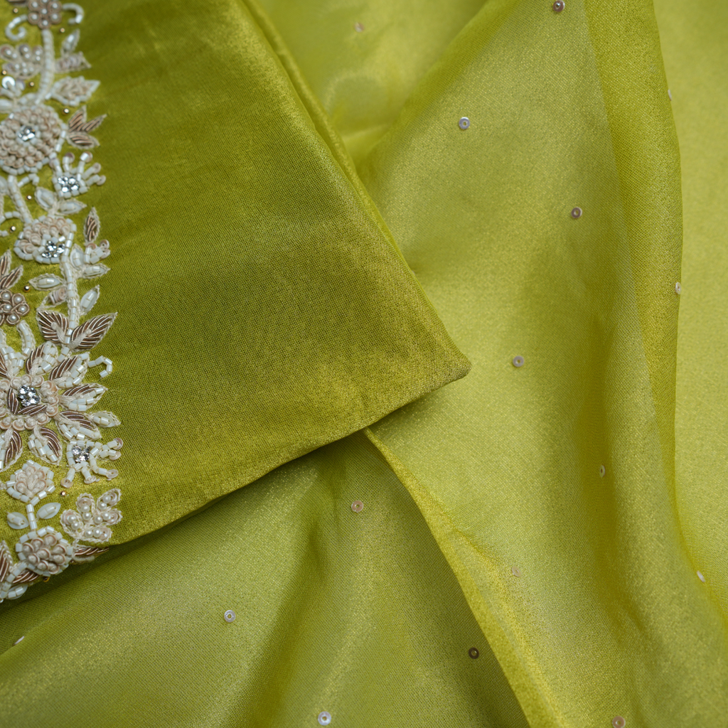 Rajvani Premium Tissue Embroidered 3-Piece Unstitched Suit Set with Tissue Dupatta – Lime Green