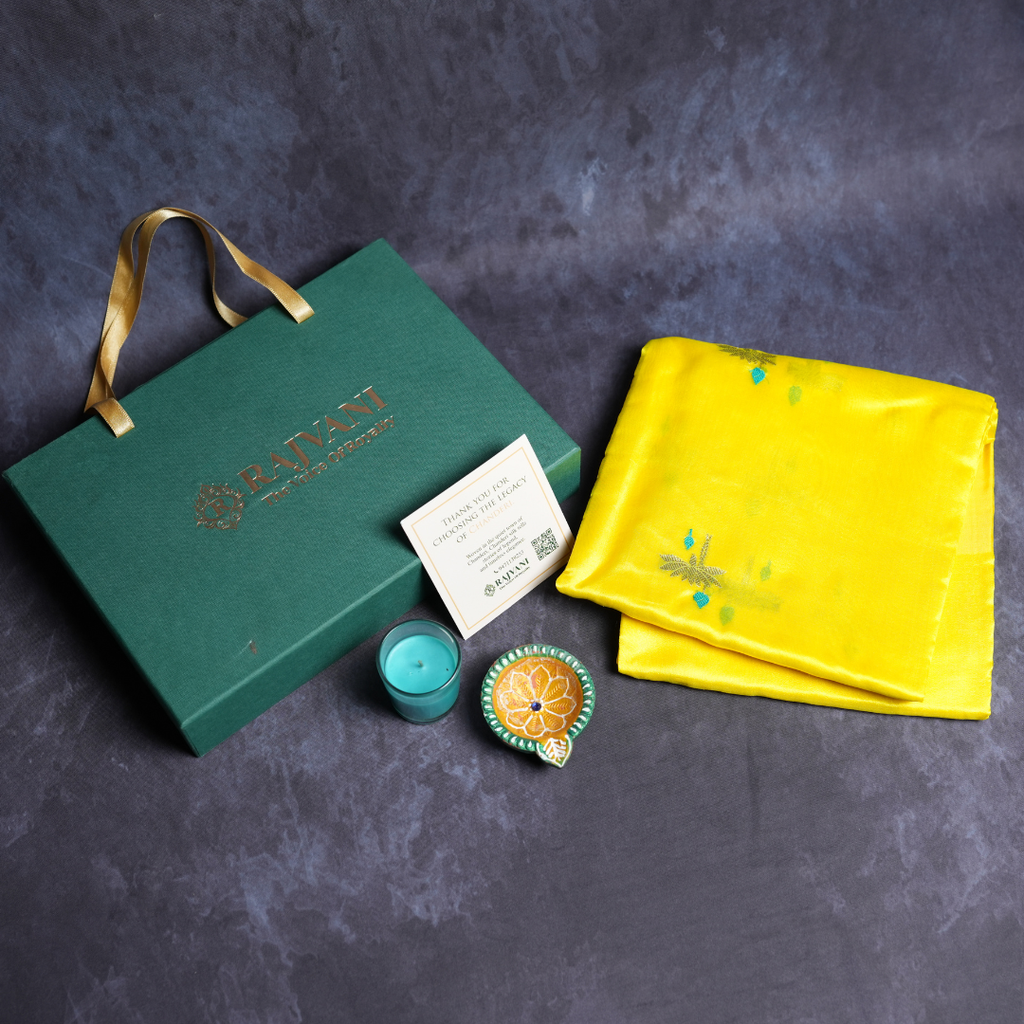 Pure Chanderi Handloom Saree with Delicate Hand-Woven Buti – Yellow