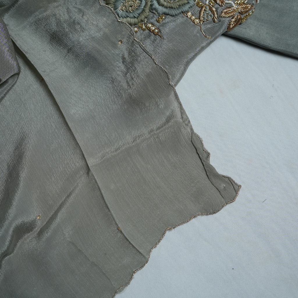 Rajvani Premium Chinon Embroidered 3-Piece Unstitched Suit Set with Chinon Dupatta – Smoke Grey